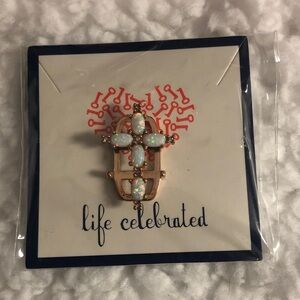 Opal Toned Cross Charm with Rose Gold Details